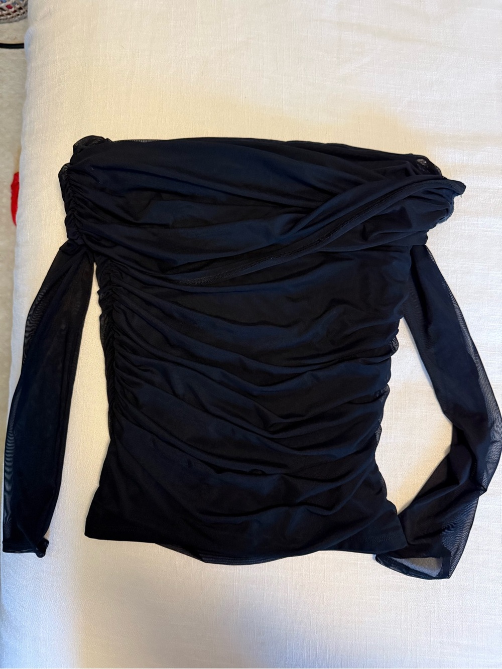 Abercrombie & Fitch Black Ruched Off-Shoulder Long Sleeve Top